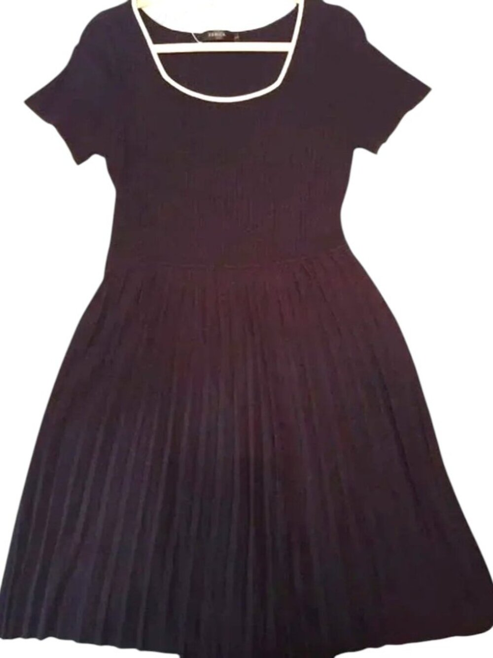 ZESICA Black Ribbed Knit Pleated Midi Dress Large Preppy Fit & Flare